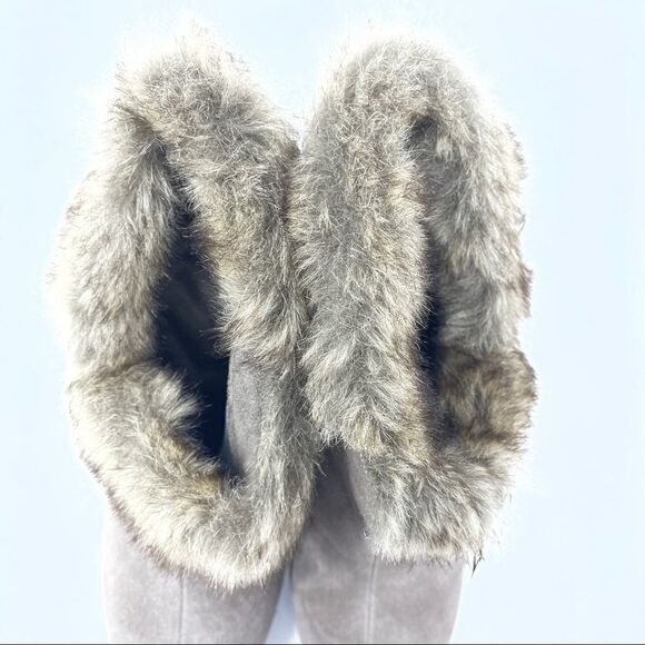 Vintage AVON Pull On Booties Taupe Suede Faux-Fur Heeled Women’s Size 10 - Picture 4 of 9